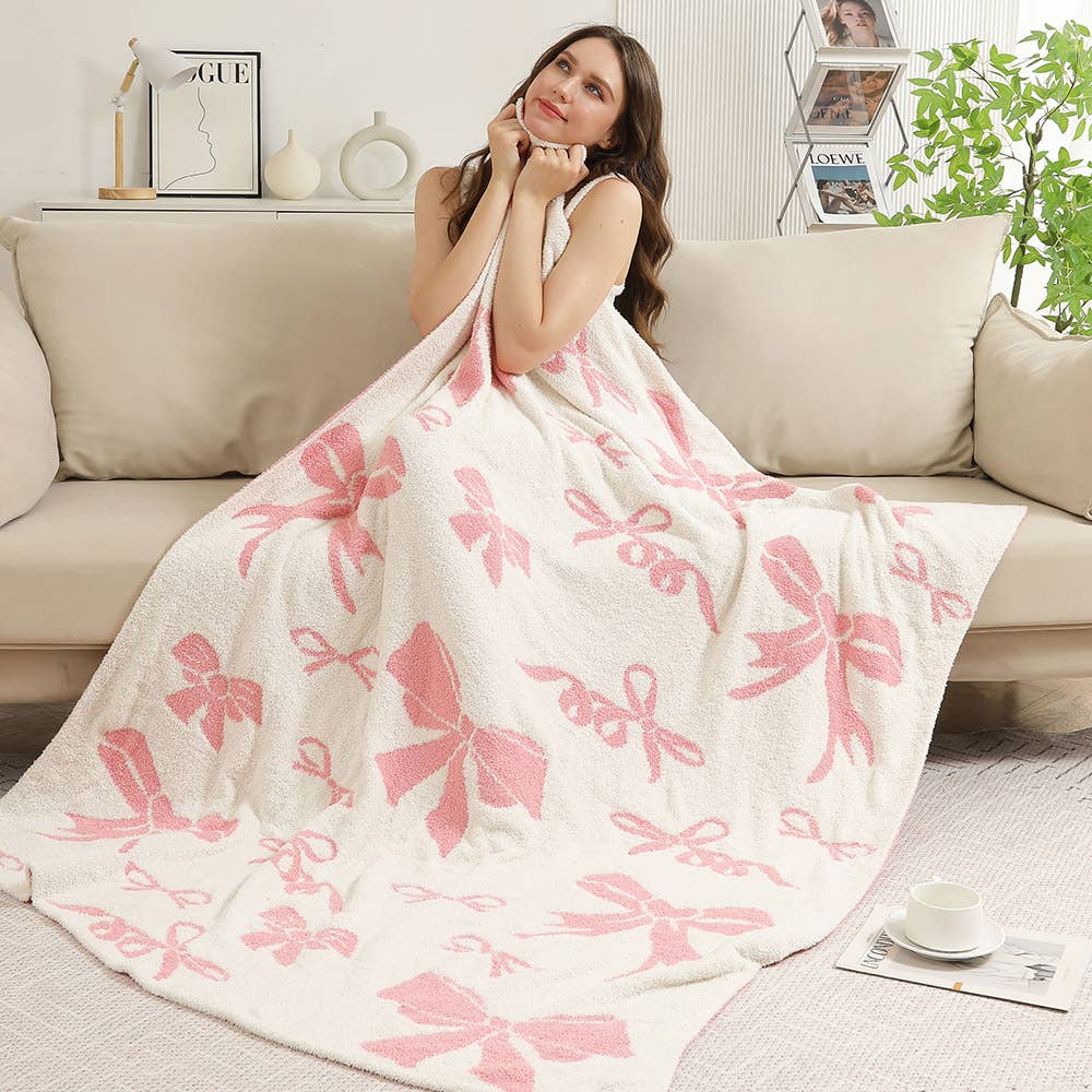 Sensibling Corp. - Venta al por mayor Mantas de sofá - Manta Reversible con Patrón de Lazos / Cintas Rosadas Mixtas3