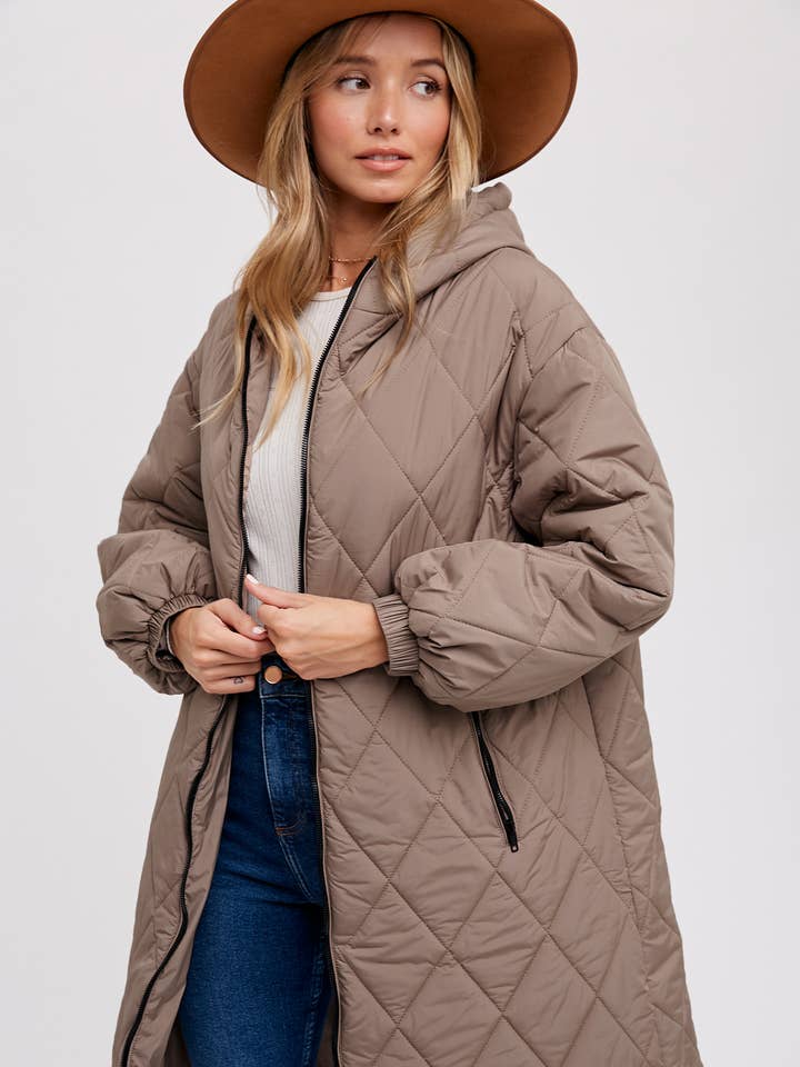 Bluivy - Wholesale Puffer Jacket - Women's - LONGLINE QUILTED PUFFER JACKET