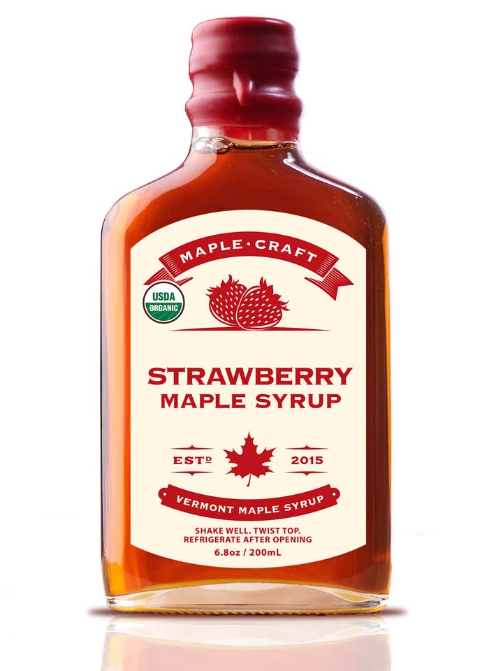 Sirop d'érable biologique à la fraise pour la vente par Maple Craft Foods