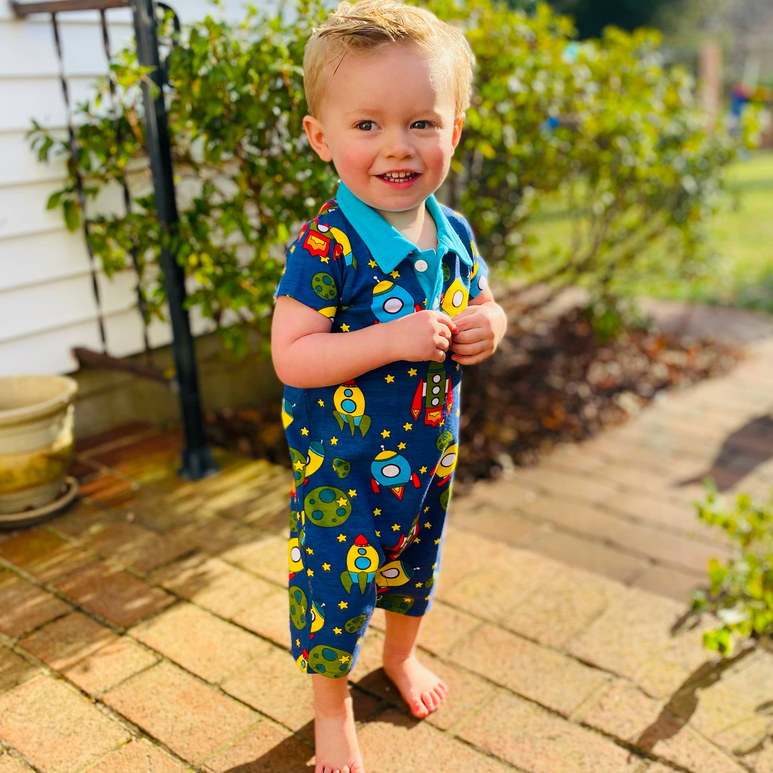 AnnLoren - Wholesale Jumpsuit - Baby - Spaceship shorts Collar Baby Boys Romper Toddler Jumpsuit1