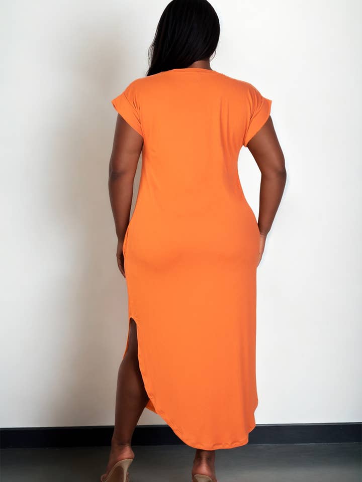 CAPELLA APPAREL - Wholesale Dress - Women's - Plus Size Hidden Pocket Batwing Sleeve V Neck Long Dress12