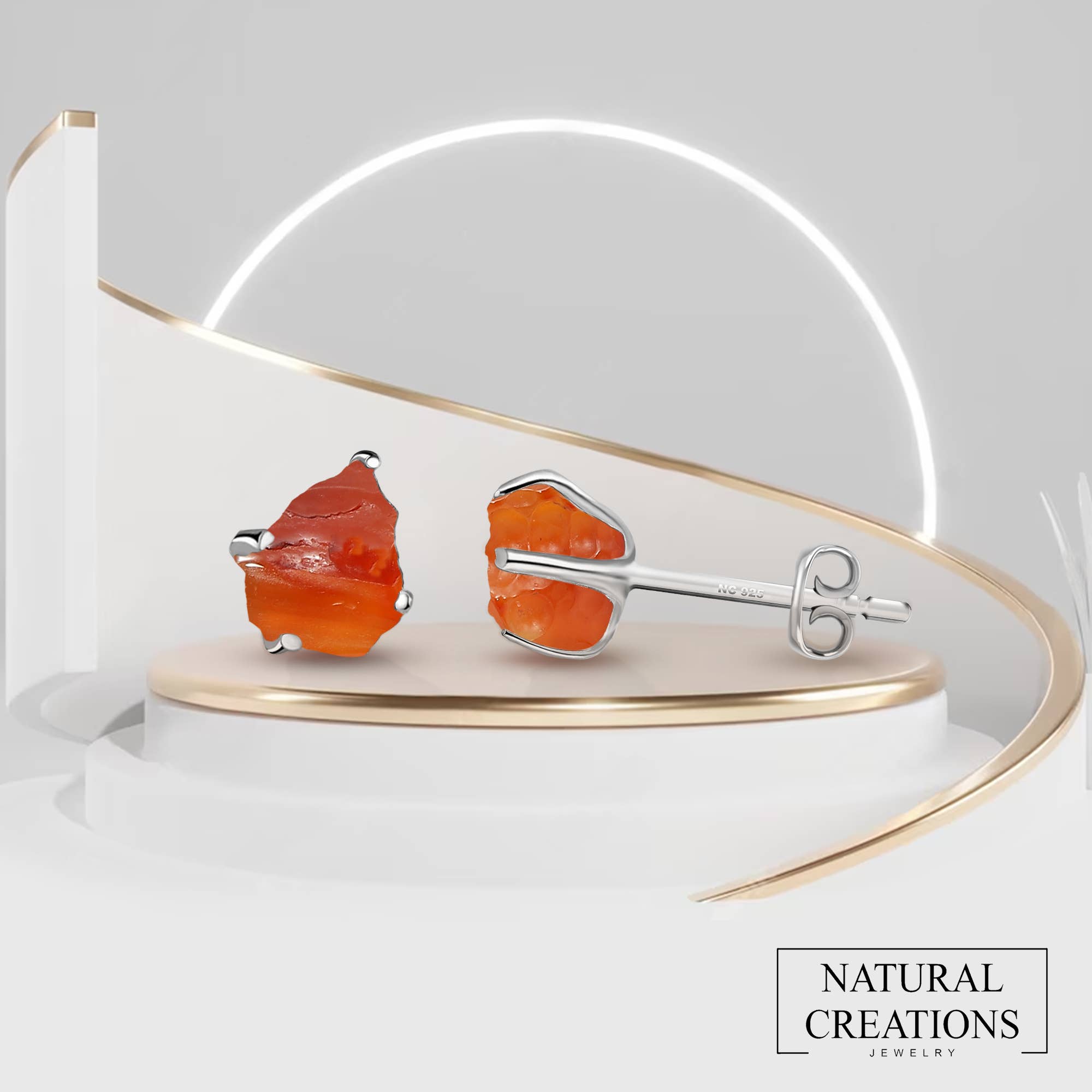 Nature Crafts – wholesale Solitärörhängen – Naturliga grova Carnelian Stud örhängen i Sterling Silver0