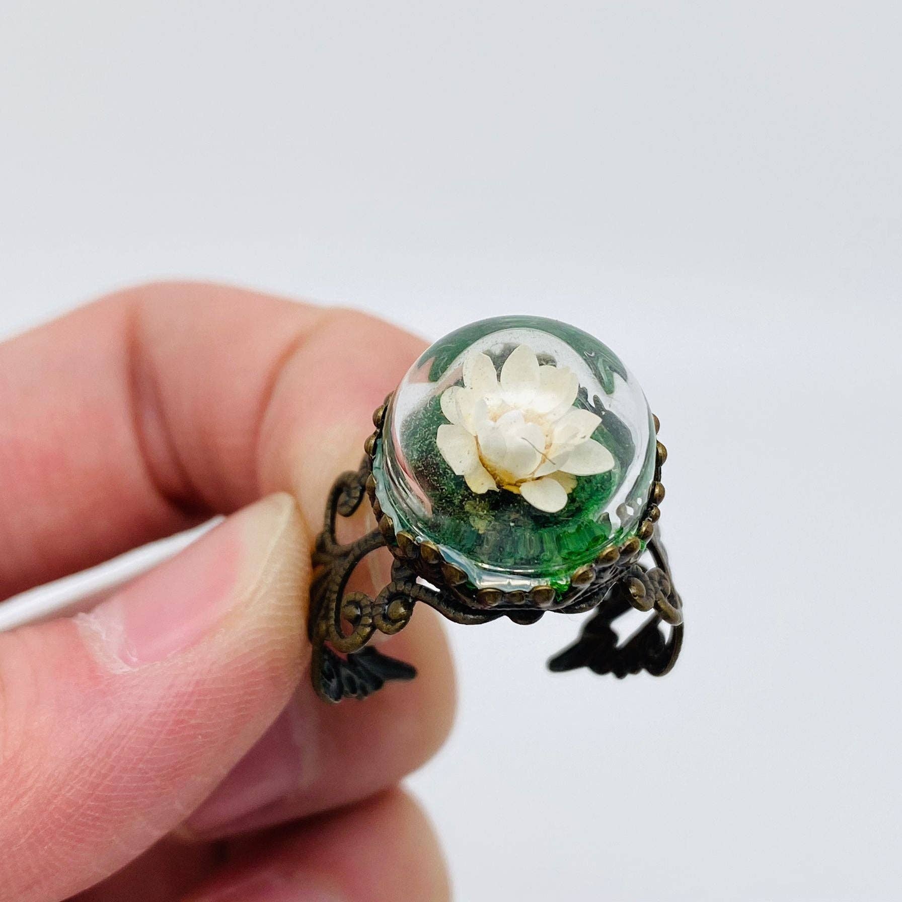 Mio Queena - Wholesale Cocktail/Statement Ring - Colorful Baby's Breath Dried Flowers Classical Ring - PDF0