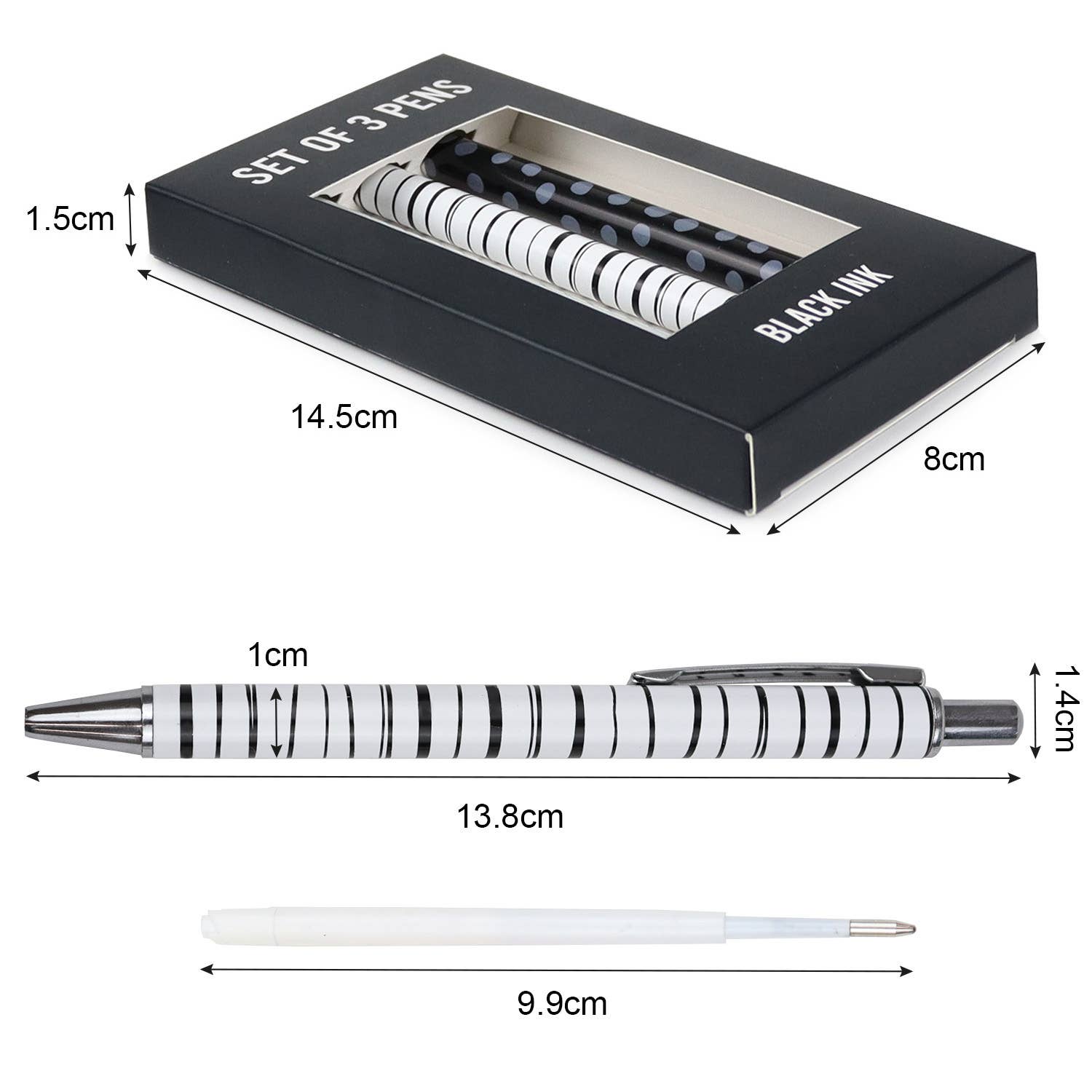 Powell Creative Products Ltd – wholesale Pen – Set of 3 Ballpoint Pens for Student Teenager School Office2