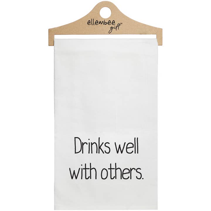 White Drinks Well With Others sassy, comical, Kitchen Towel for wholesale by ellembee gift