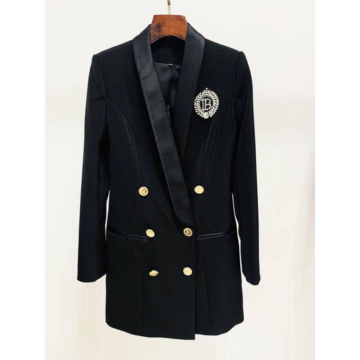 DR0195 Robe de costume en satin à double boutonnage pour la vente par Productseeker