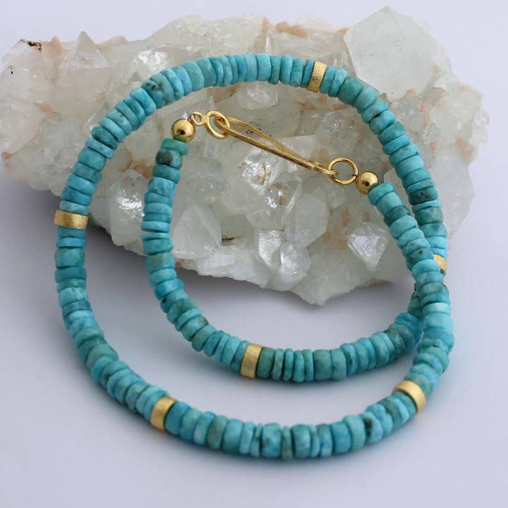 Larimar Kette Edelsteinkette hellblauw gefacetteerde riffen Designer Collier 50 cm voor wholesale door BKGEMS