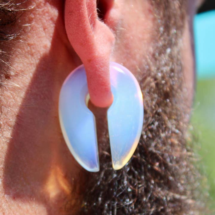 OPALITE KEYHOLE EAR HANGERS for wholesale by EC Plugs and Gems