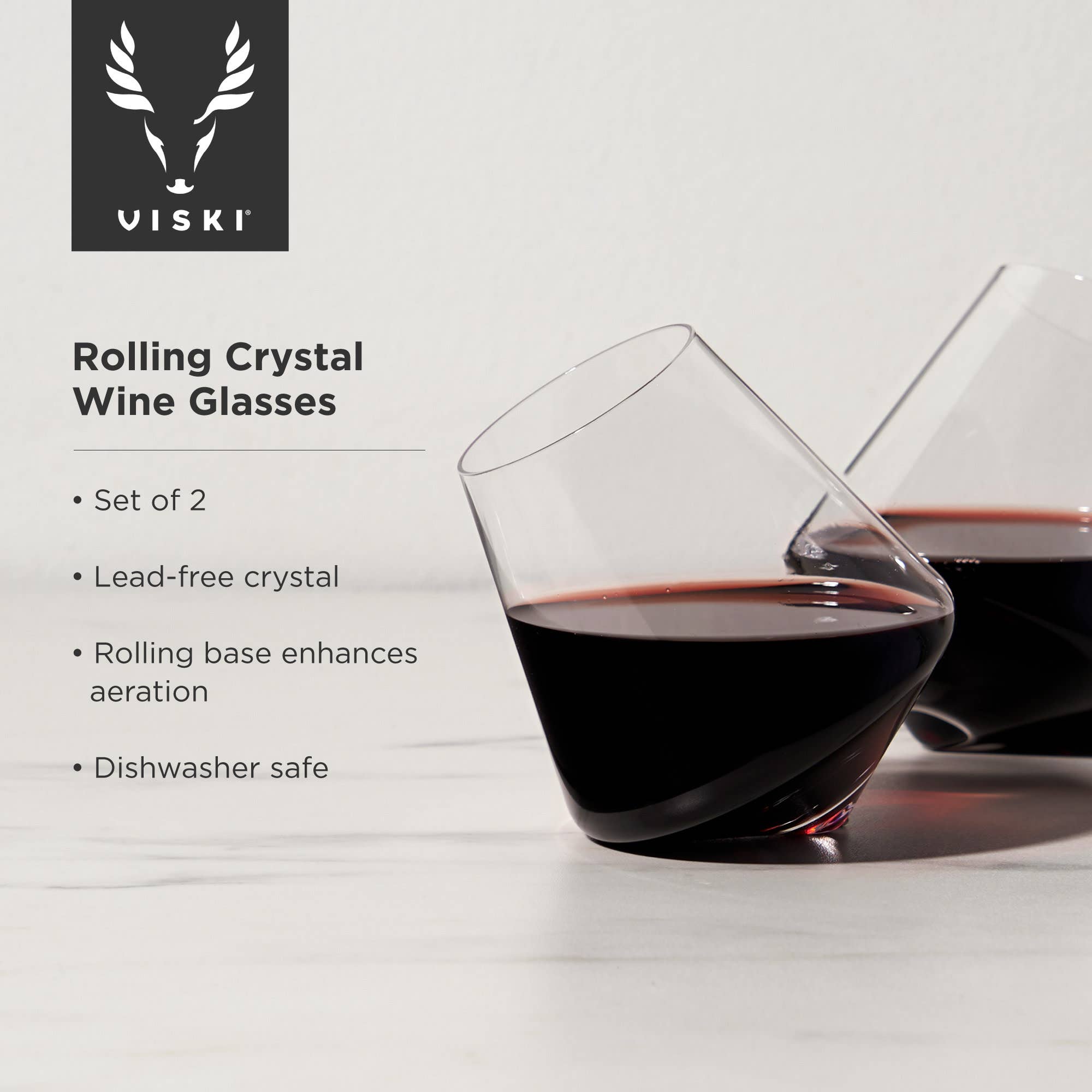 Viski - Wholesale Wine Glass - Stemless Rolling Crystal Wine Glasses Set of 25