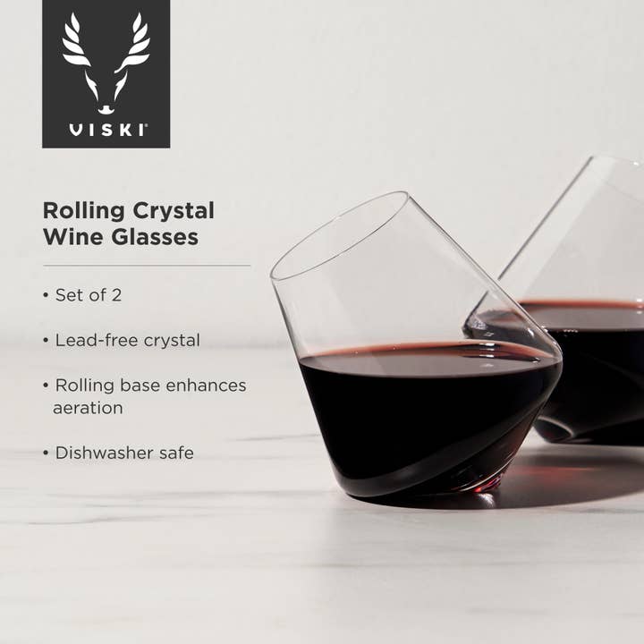Viski - Wholesale Wine Glass - Stemless Rolling Crystal Wine Glasses Set of 25