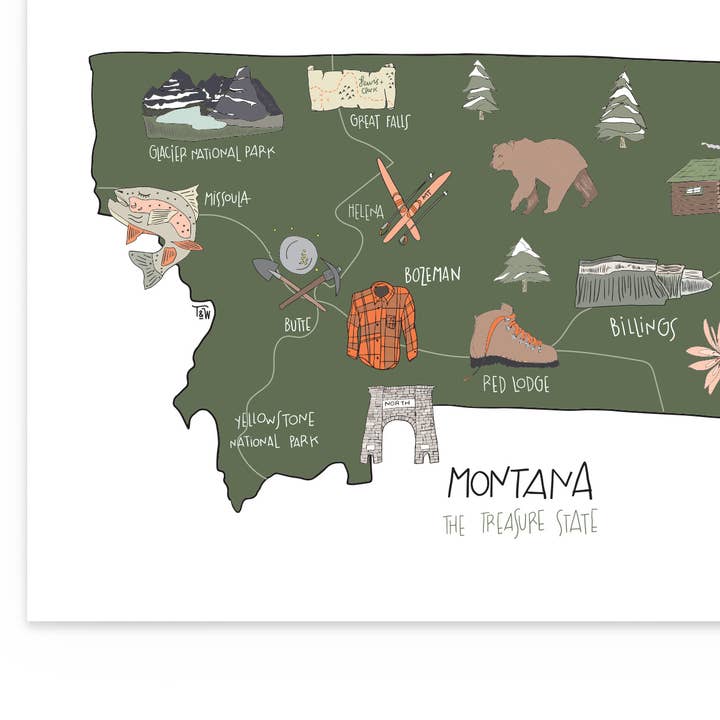 Impressão artística do estado de Montana por atacado de Tuxberry & Whit