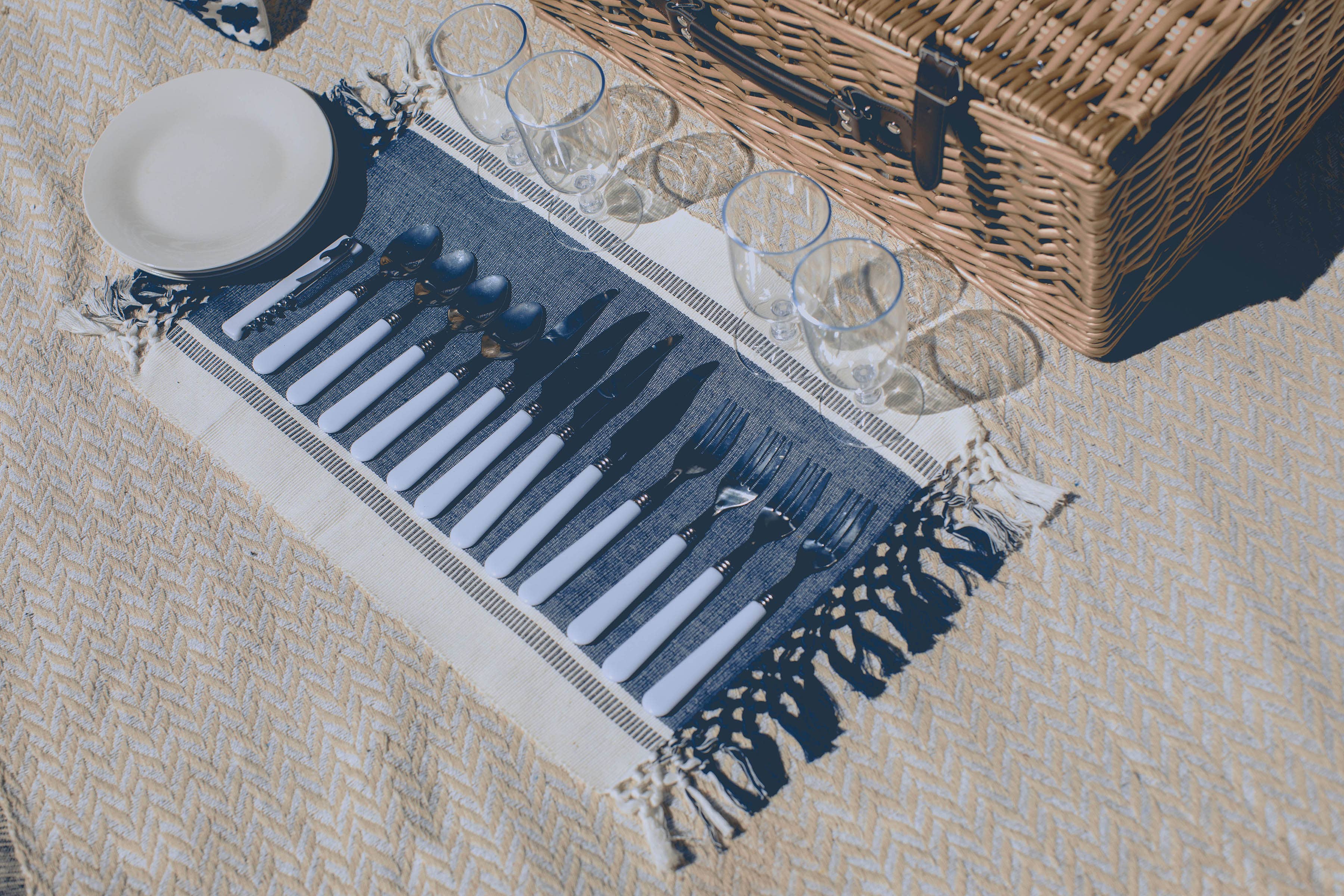 Belmont Picnic Basket, (Navy Blue & White Stripe) for wholesale on Faire13