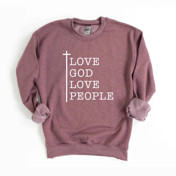 Love God Love People Cross | Sweatshirt for wholesale by Uplifting Threads Co Wholesale