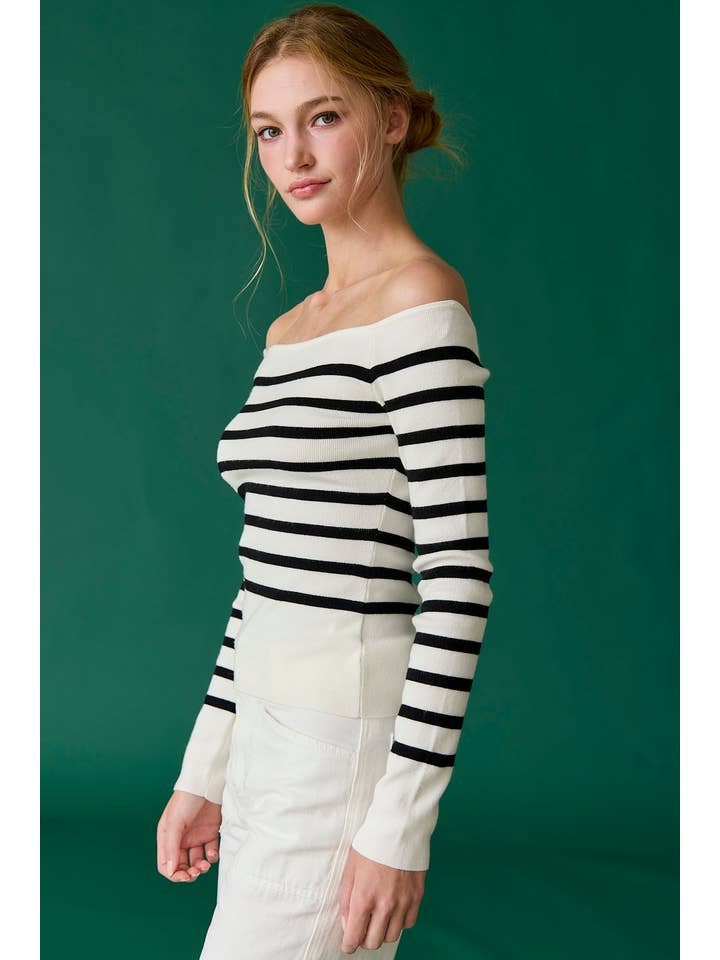 WHITE PT18350 - Bella Off the Shoulder Knit Top for wholesale on Faire7