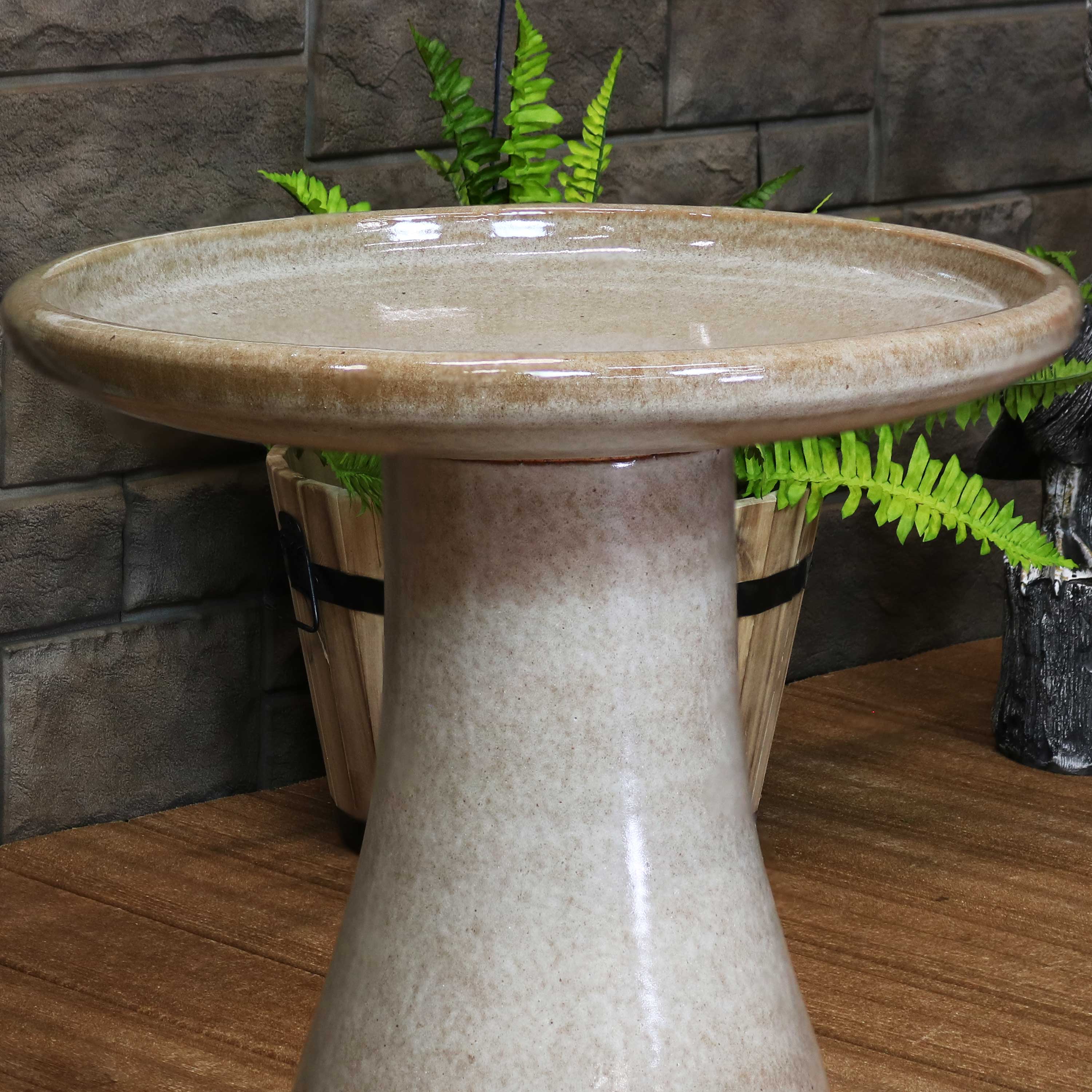 Sunnydaze Decor - Wholesale Bird Bath - Duo-Tone Outdoor Glazed Ceramic Bird Bath - 21 in - Yam8