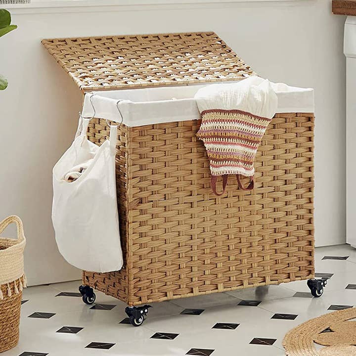 Cesto per biancheria intrecciato a mano da 140L con ruote 1- per la vendita all'ingrosso da parte di Greenwestons