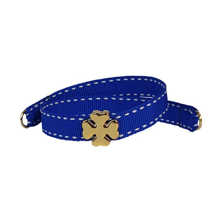 BRACELET LAQUÉ BLEU TRÈFLE DORÉ À QUATRE FEUILLES pour la vente par Smartever Srl