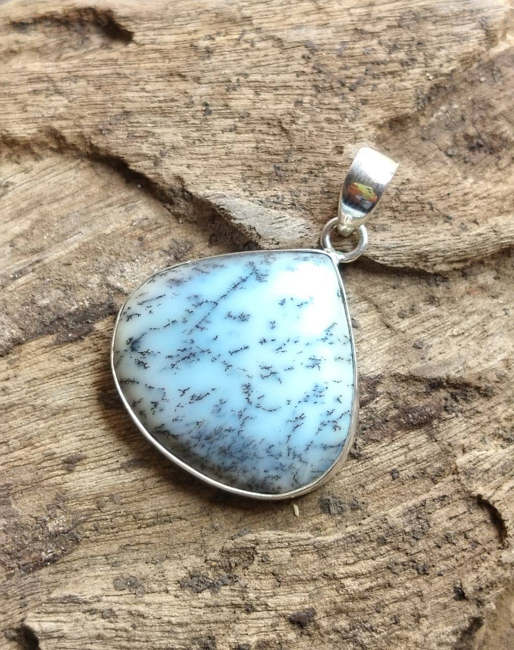 SILVER CAVE – wholesale Individual charm/pendant – Natural Dendrite opal Cabochon 925 Silver Unisex Pendant1
