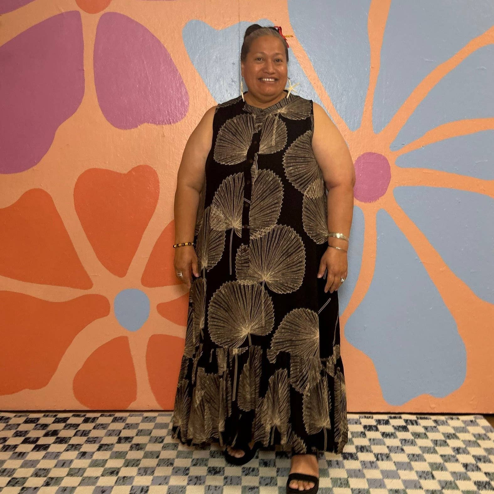 Muumuu Rainbow / DBA Princess Kaiulani Fashions - Wholesale Dress - Women's - Loulu Print Tired Half Button Resort Dress Plus Size 7