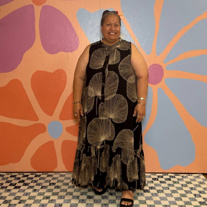 Muumuu Rainbow / DBA Princess Kaiulani Fashions - Wholesale Dress - Women's - Loulu Print Tired Half Button Resort Dress Plus Size 7