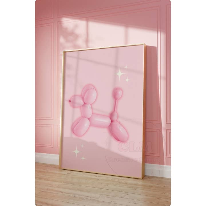 Y2K Pink Balloon Dog Wall Art Prints for wholesale by CLM Creative Studio