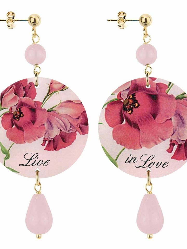 Women's earrings with pink flower and "made in Italy" inscription for wholesale by Lebole Maison