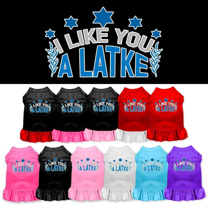 Hanukkah Pet Dress "I Like You A Latke" for wholesale by As You Wish Apparel