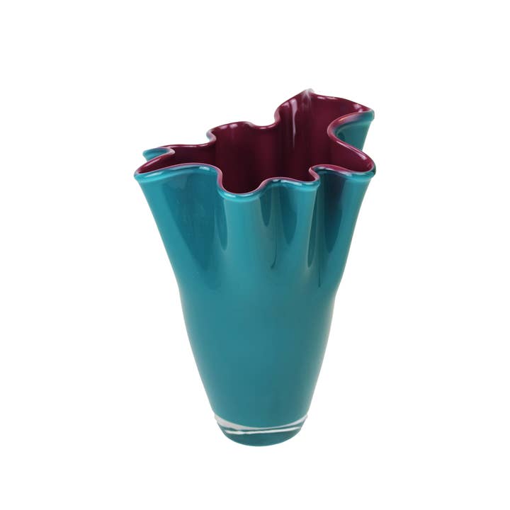 Signature Home Collection GmbH – Großhandel Vasen – Vase Glas gewellt zweifarbig türkis lila Glasvase Tischvase