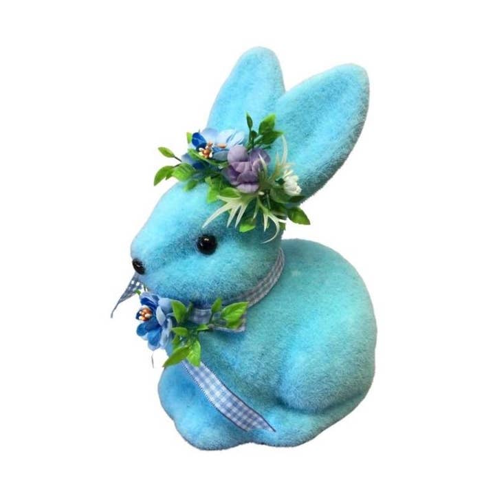 Hopping Bright Flocked Bunny -Blue 8" x 4.5" for wholesale by David Christopher's Collection