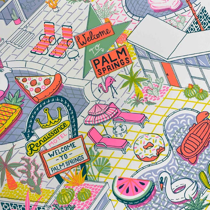 Jacqueline Colley - Venta al por mayor Ilustración - Serigrafía A2 Palm Springs Sill