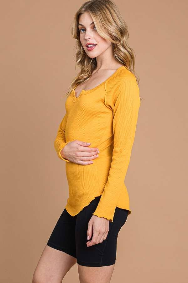 Culture Code - Wholesale Knit Top - Women's - CRT1840L - TINY NOTCH NECK MERROW LSLV TOP10