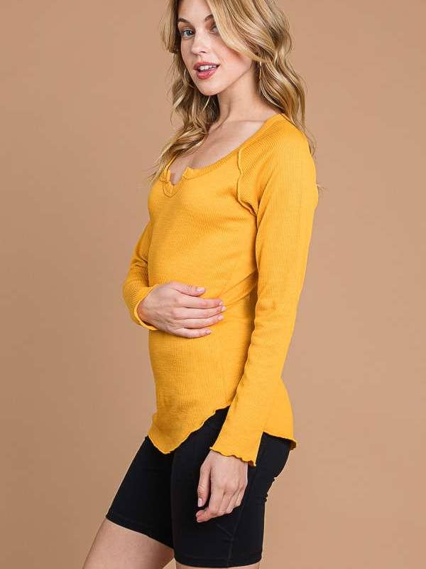 Culture Code - Wholesale Knit Top - Women's - CRT1840L - TINY NOTCH NECK MERROW LSLV TOP10