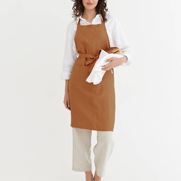 MagicLinen (We handle U.S. import procedures for you) - Wholesale Apron - Linen bib apron with pockets in various colors one size16