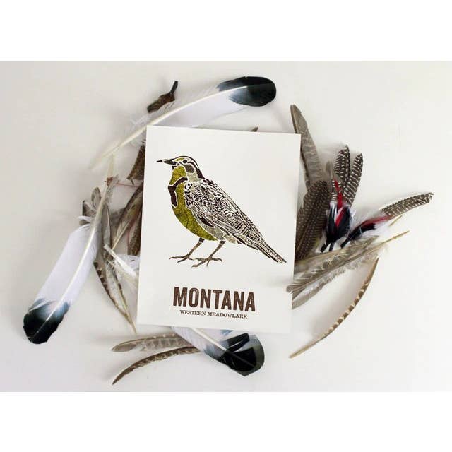 Wooden Pencil Company - Vente Affiche d'art - Oiseau d'État du Montana, Impression carte - Western Meadowlark1