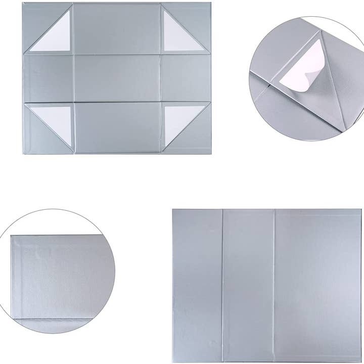 LA Ribbons Wholesale - Wholesale Gift Box - 14" x 9" x 4.3" Collapsible Gift Box w/ Magnetic Square Flap Lid | Silver