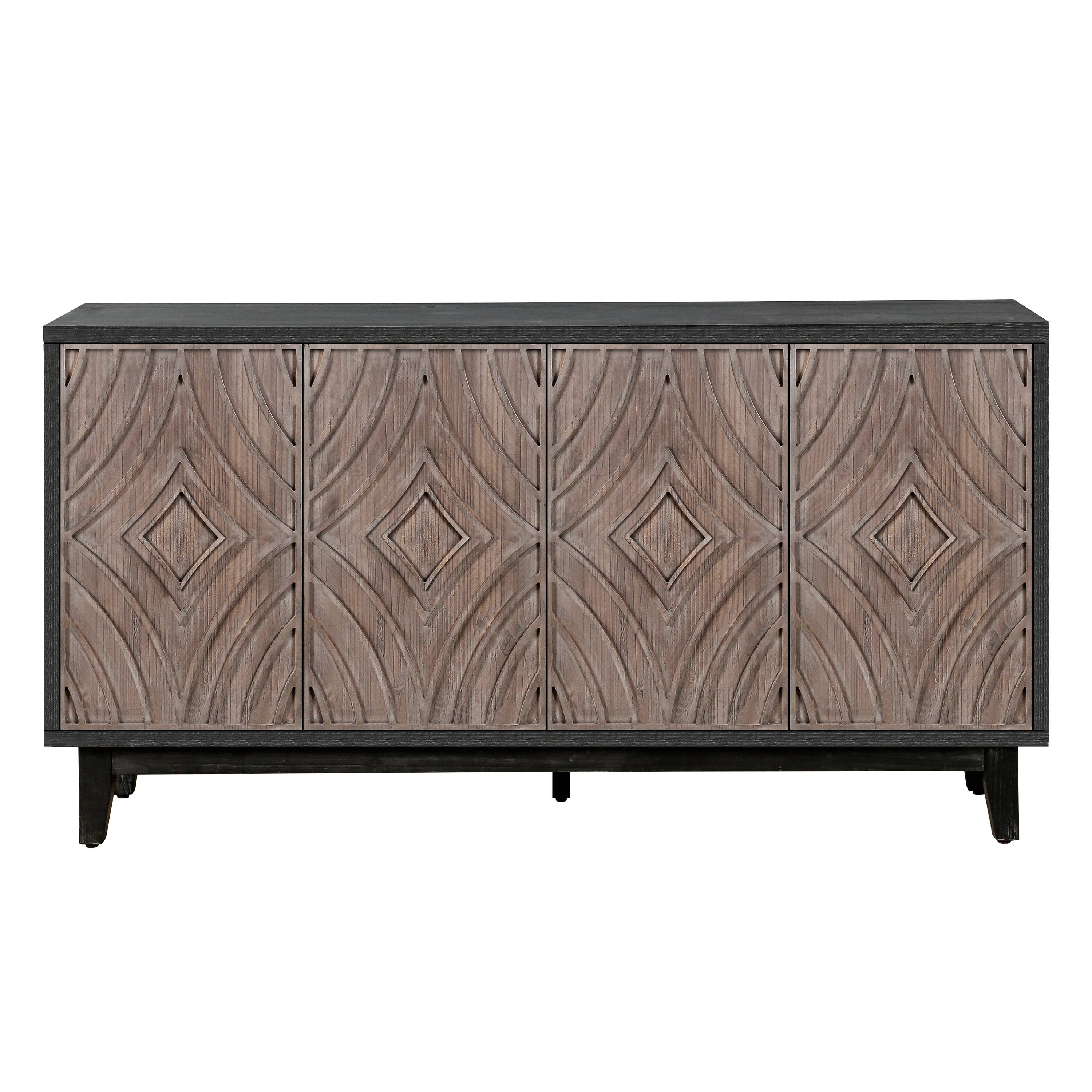Antique Brown Mid Century Sideboard with Wood Legs, 4 Doors, 2 Shelves for wholesale on Faire5