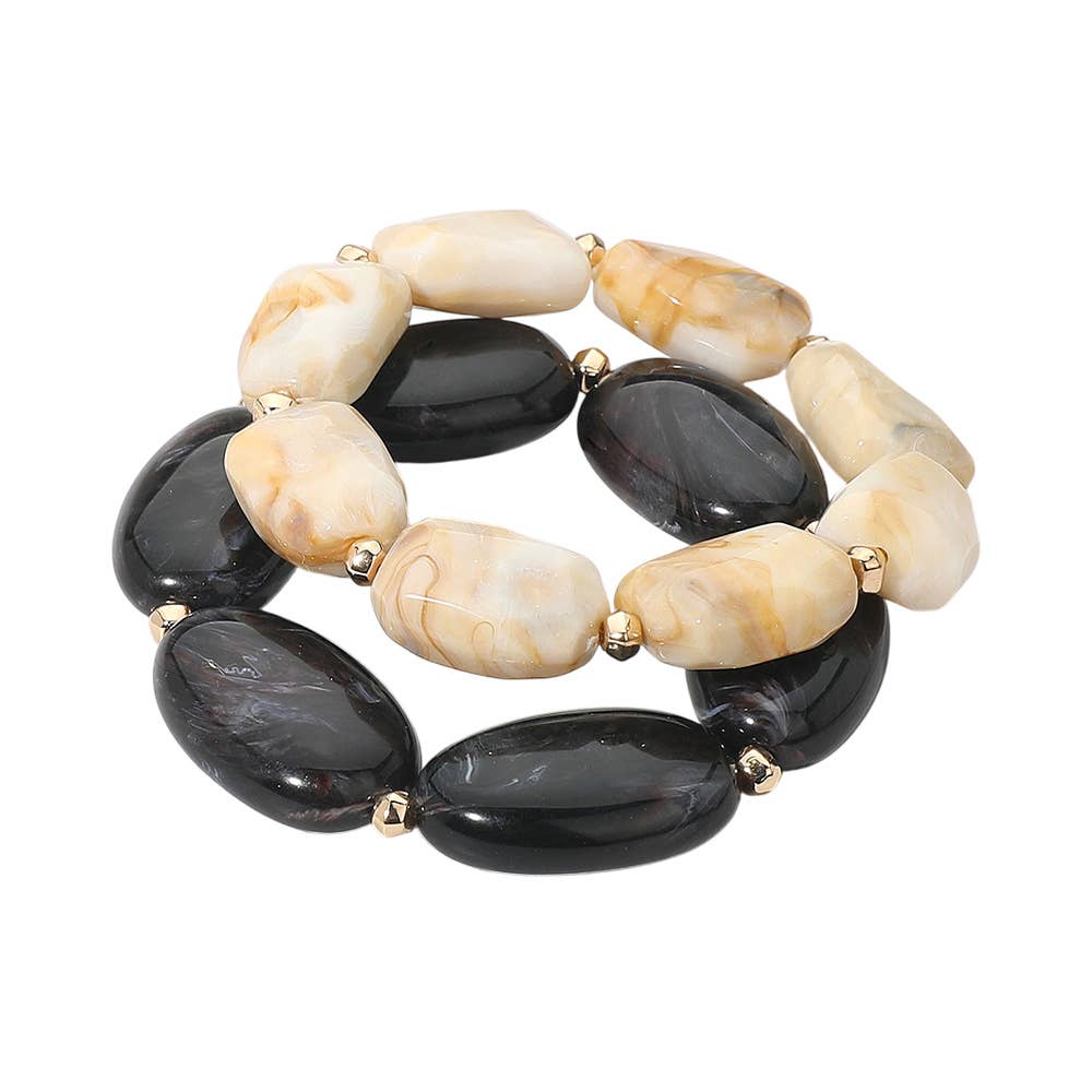 Sensibling Corp. - Wholesale Beaded Bracelet - 2PCS - Chunky Oval Pebble Beaded Stretch Multi Layered Bracelets1