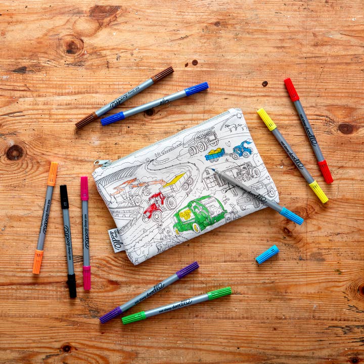 eatsleepdoodle - Wholesale Pencil Case/Pouch - Craft Kit - Color In Cars, Trucks & Tractors Pencil Case