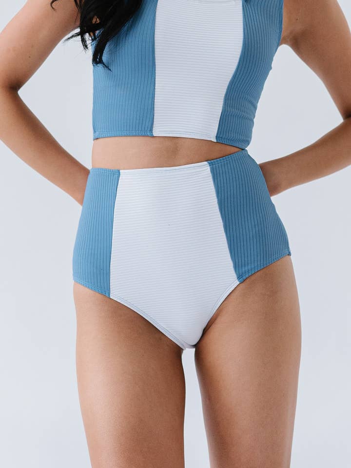 Surface Blue Ultra High Waisted Swim Bottoms for wholesale by Coral Reef Swim