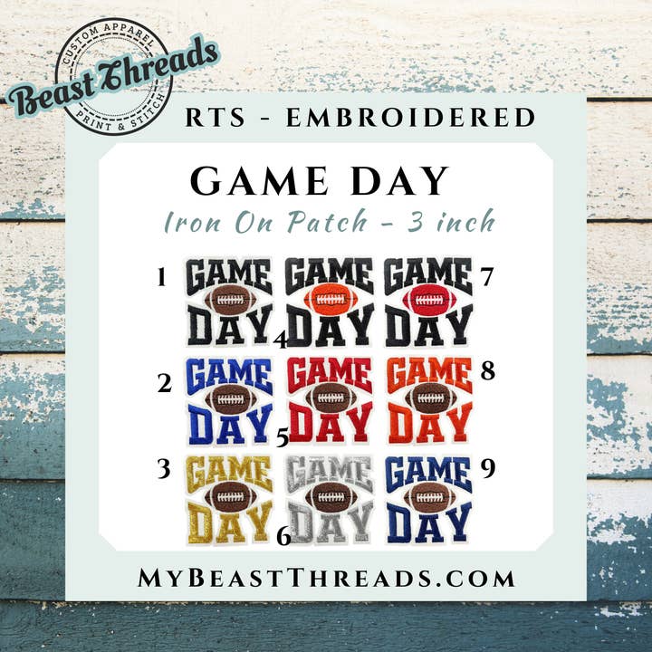 Game Day Embroidered Patch- RTS for wholesale by Beast Threads LLC