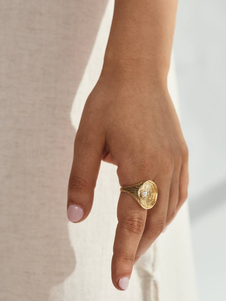 Gold Coin & Pearl Ring for wholesale by Patara Life