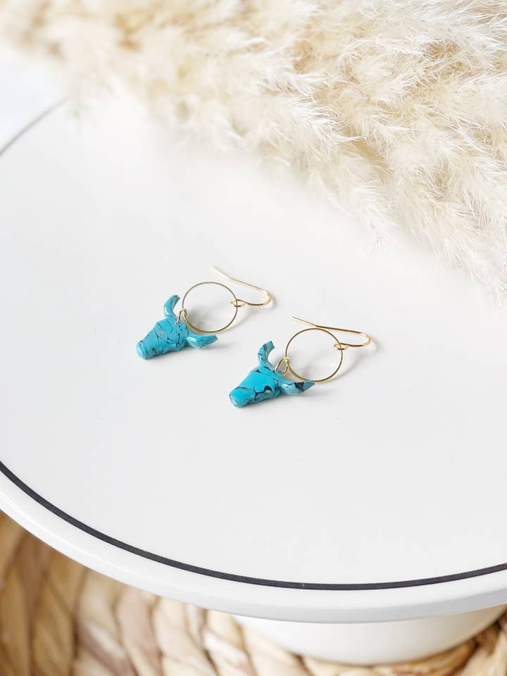 Clay Earrings | Turquoise Steer Dangle for wholesale by Kush Life Designs