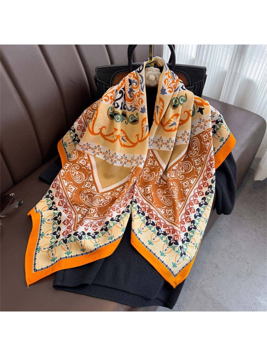 Funkyrel® Atzbranding Limited - Wholesale Scarf - Women's - Scarvii - 35'' Vintage Boho Print Square Scarf - Chic & Classic4