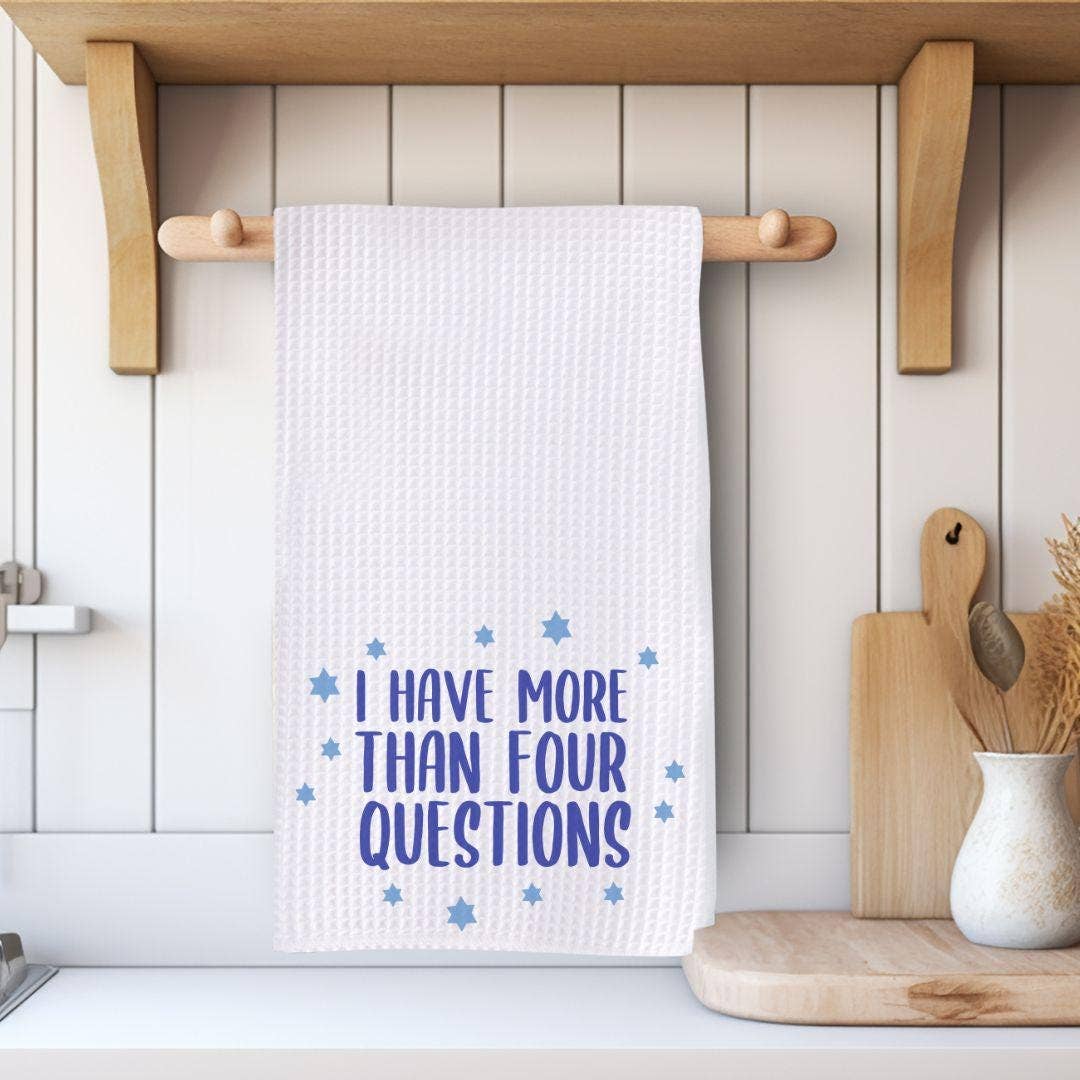 Salt Sparkle Shalom - Wholesale Tea Towel - I Have More than Four Questions Passover Waffle Dish Towel1