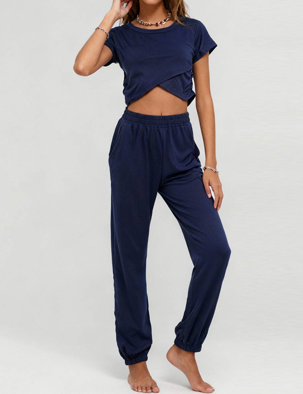 Sweetkama - Wholesale Lounge Set - Women's - Ladies Solid Color Crop Top and Pants Set SKST37937