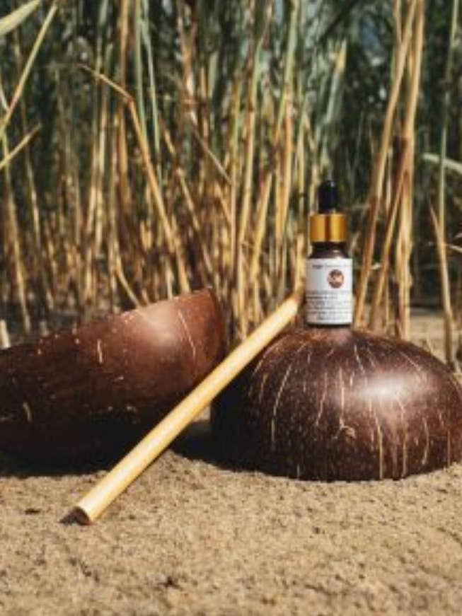 700ml Coconut Bowl with Bamboo Straw & Oil for wholesale by Mrs Green's Eco Store Ltd
