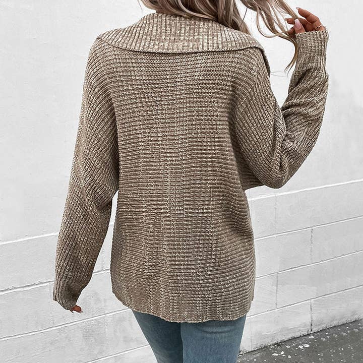 Khaki Casual Long-Sleeved Roll-Neck Sweater for wholesale on Faire