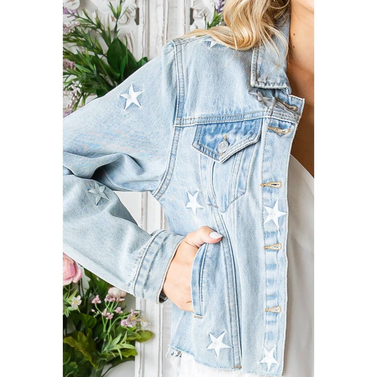 LT Wash Star Embroidery Denim Jacket for wholesale on Faire2