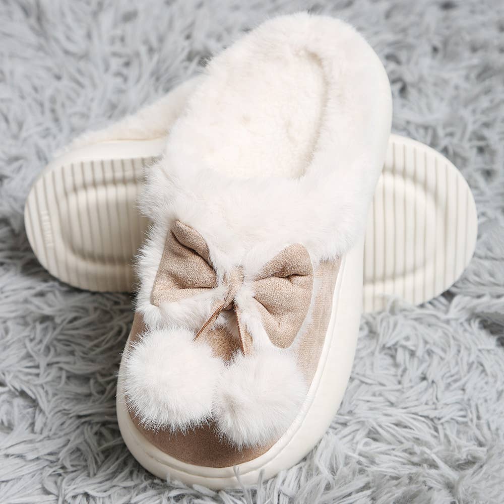 Sensibling Corp. - Wholesale Slippers - Women's - Bow Pom Pom Pointed Faux Suede Indoor Floor Slippers8