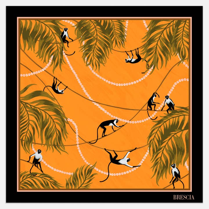 Primates in Pearls Silk Scarf for wholesale by Brescia